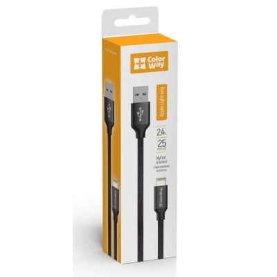 Дата кабель USB 2.0 AM to Lightning 0.25m black ColorWay (CW-CBUL048-BK)