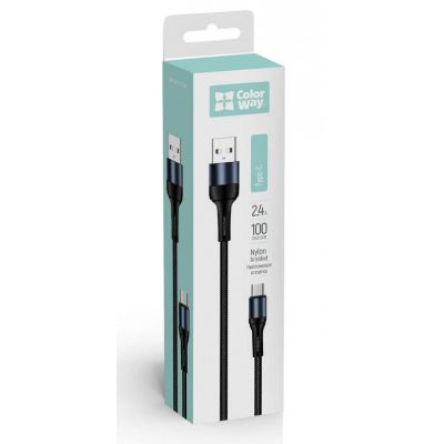 Дата кабель USB 2.0 AM to USB-C 1.0m nylon black ColorWay (CW-CBUC045-BK)