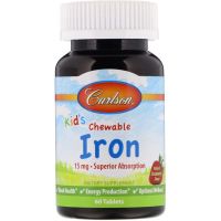 Минералы Carlson Железо Детское, 15 мг, вкус клубники, Kid's Chewable Iron, 60 жеват (CAR-55940)