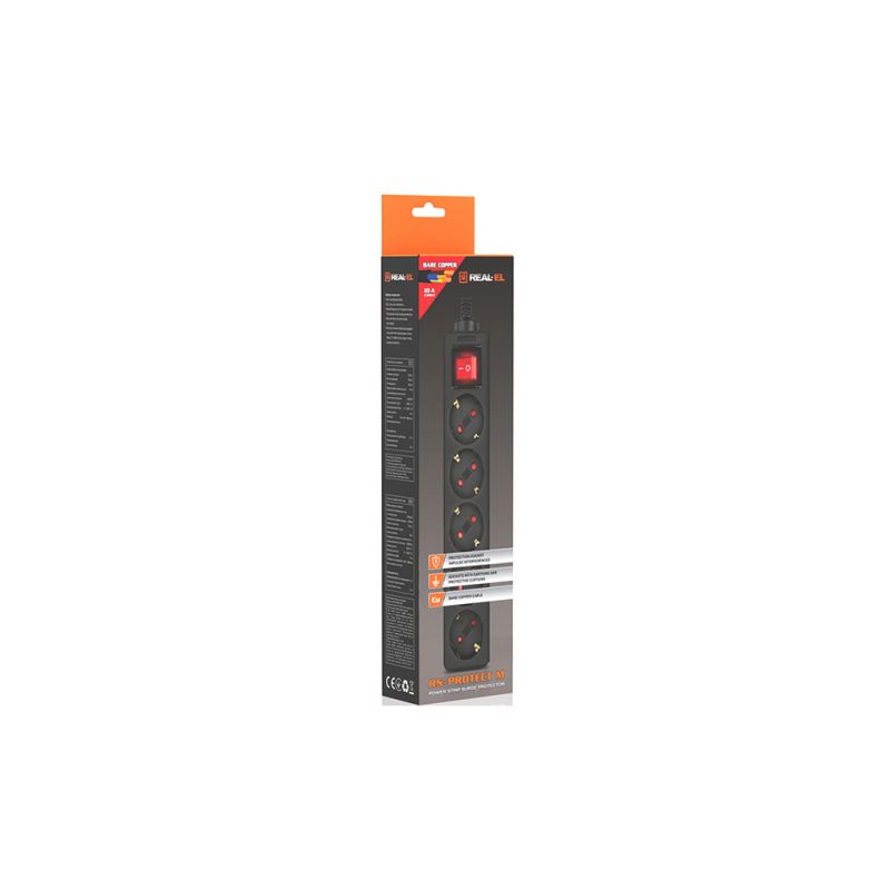 Сетевой фильтр питания REAL-EL RS-Protect M 1.8m, black (EL122300026)