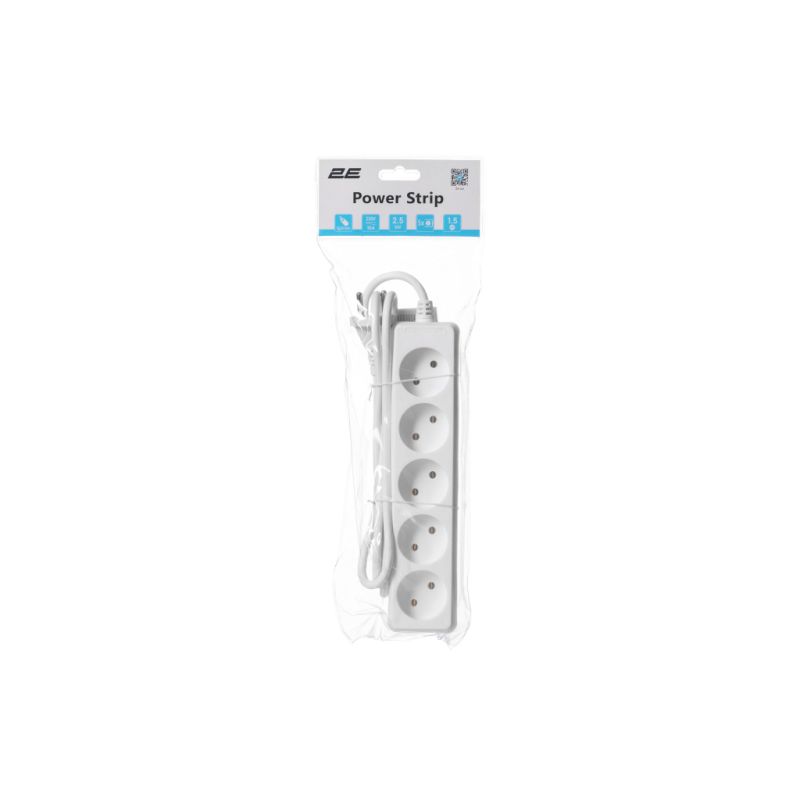 Сетевой удлинитель 2E 5XCEE7/17, 1.5м, white (2E-U0510M1.5)