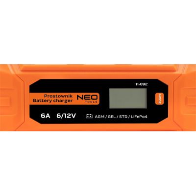 Зарядное устройство для автомобильного аккумулятора Neo Tools 6А/100Вт, 3-150Ач, для кислотних/AGM/GEL (11-892)