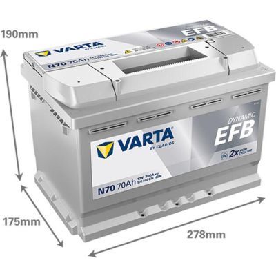 Аккумулятор автомобильный Varta BlueDynamicEFB70AhЕв(-/+)(760EN) N70 (570500076)