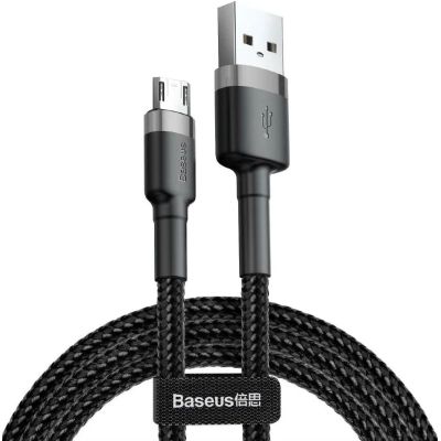 Дата кабель USB 2.0 AM to Micro 5P 0.5m Cafule 2.4A Black-Grey Baseus (CAMKLF-AG1)