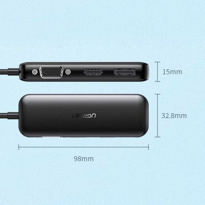 Переходник USB2.0 Type-C to VGA V1.2/HDMI V2.0b/DP V1.2a CM260 black Ugreen (60568)