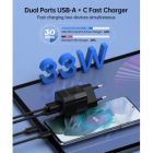 Зарядний пристрій Choetech GaN USB-A/USB-C 33W QC3.0/PD/PPS (PD5006-EU-BK)