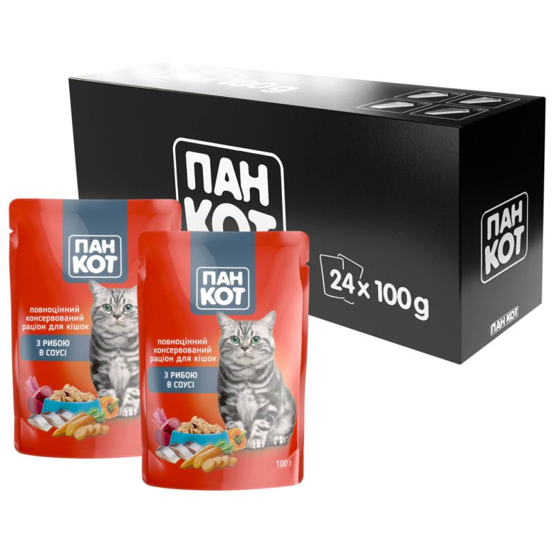 Вологий корм для кішок Пан Кот риба в соусі 100 г (4820111141043) (24 шт)