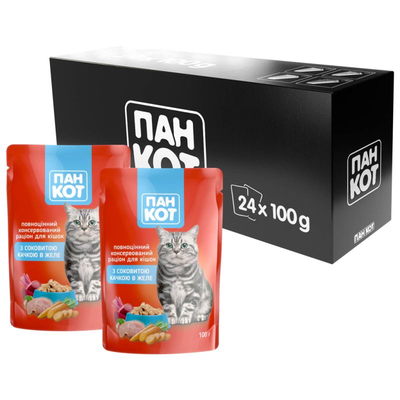 Вологий корм для кішок Пан Кот качка в желе 100 г (4820111140992) (24 шт)