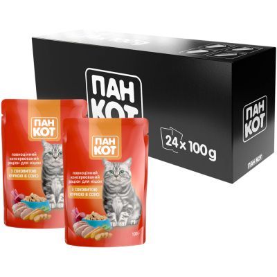 Влажный корм для кошек Пан Кот курица в соусе 100 г (4820111140985)