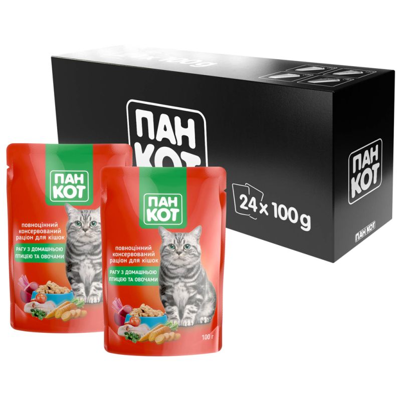Влажный корм для кошек Пан Кот домашняя птица 100 г (4820111141012) (24 шт)