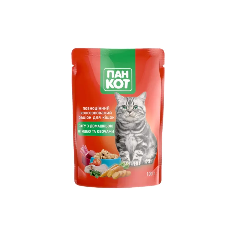 Влажный корм для кошек Пан Кот домашняя птица 100 г (4820111141012) (24 шт)
