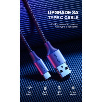 Дата кабель USB 2.0 AM to USB-C 3.0m 3.0A 18W US288 Space Gray Ugreen (60408)