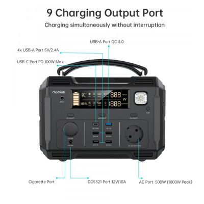 Зарядная станция Choetech (BS004-EU-BK), 500W (BS004-EU-BK)