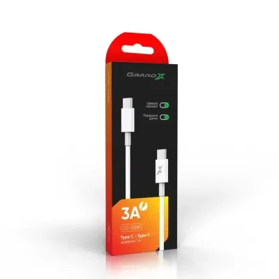 Дата кабель USB-C to USB-C 1.0m 20W (CC-03W) White Grand-X (CC-03W)