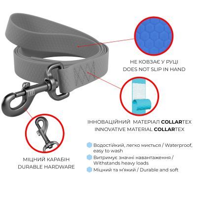 Повідець для собак WAUDOG Waterproof M Ш 20 мм Д 305 см чорний (27361)