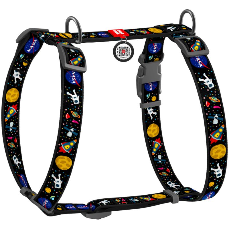 Шлея для собак WAUDOG Nylon з QR паспортом анатомічна H-подібна "NASA" M (5542)