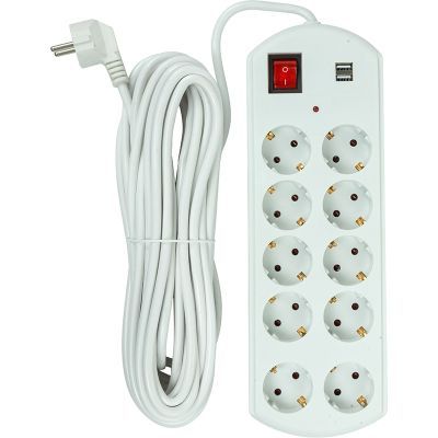 Сетевой фильтр питания PowerPlant 10м, 10 розеток, USB, євро, 100% мідь (YS-N6065/10) (EX610563)