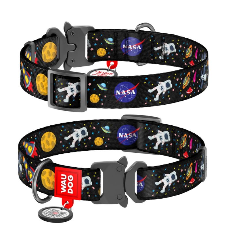 Ошейник для животных WAUDOG Nylon с QR паспортом NASA металлическая пряжка-фастекс S (5119)