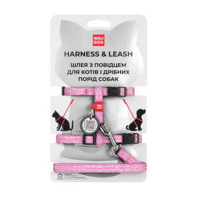 Шлей для кошек WAUDOG Re-cotton с поводком пластиковый фастекс XS розовая (14707)