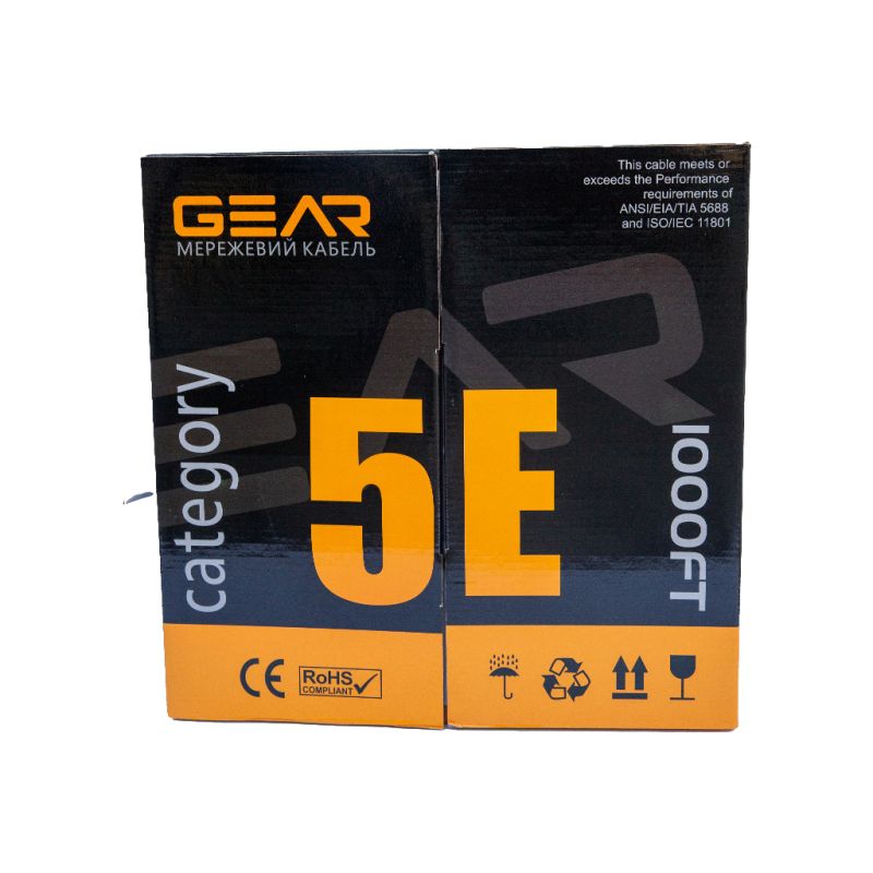 Кабель сетевой UTP 305м, cat.5e, CCA(25%), 4*2*0,51, PVC, indoor, grey GEAR (GEC-UTPCCA25051305)