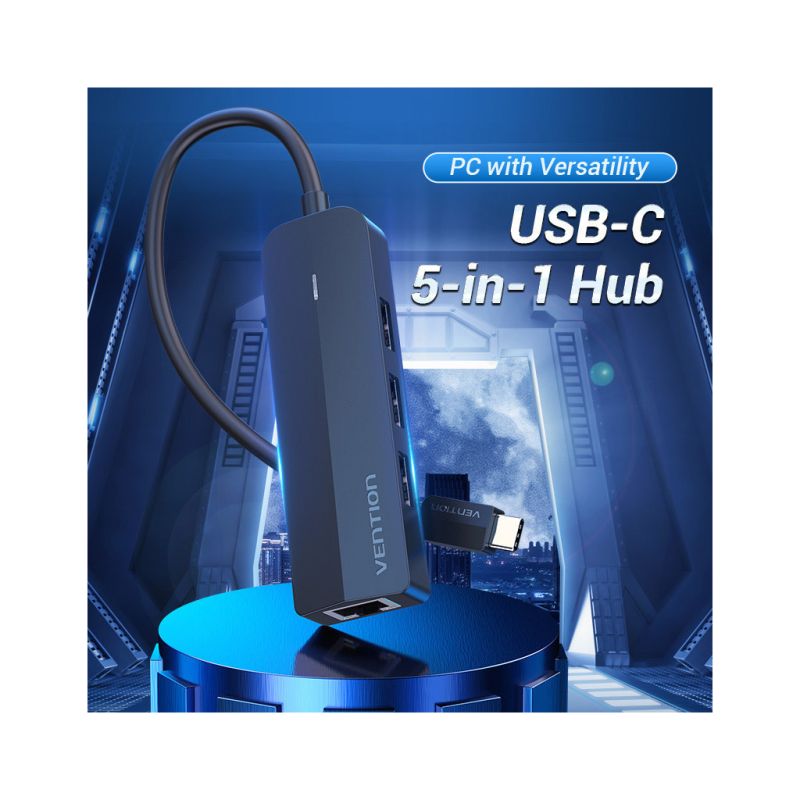 Концентратор Vention USB-C to 3xUSB 2.0+MicroUSB+RJ45 100M Ethernet black (TGOBB)