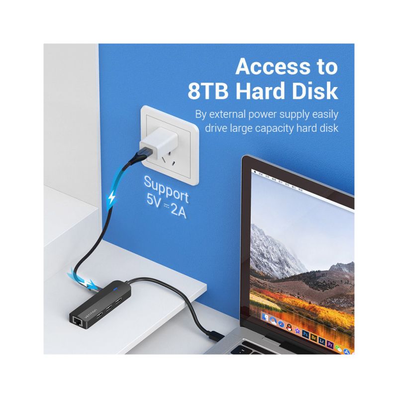 Концентратор Vention USB-C to 3xUSB 2.0+MicroUSB+RJ45 100M Ethernet black (TGOBB)