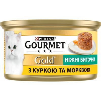 Влажный корм для кошек Purina Gourmet Gold. Нежные биточки с курицей и морковью 85 г (7613035442207)