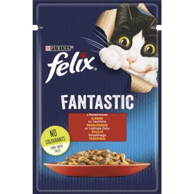 Вологий корм для кішок Purina Felix Fantastic з яловичиною в желе 85 г (7613039838624)
