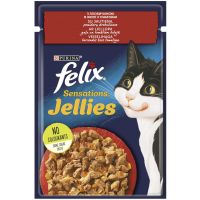 Вологий корм для кішок Purina Felix Sensations Jellies з яловичиною та томатами в желе 85 г (7613039831724) (26 шт)