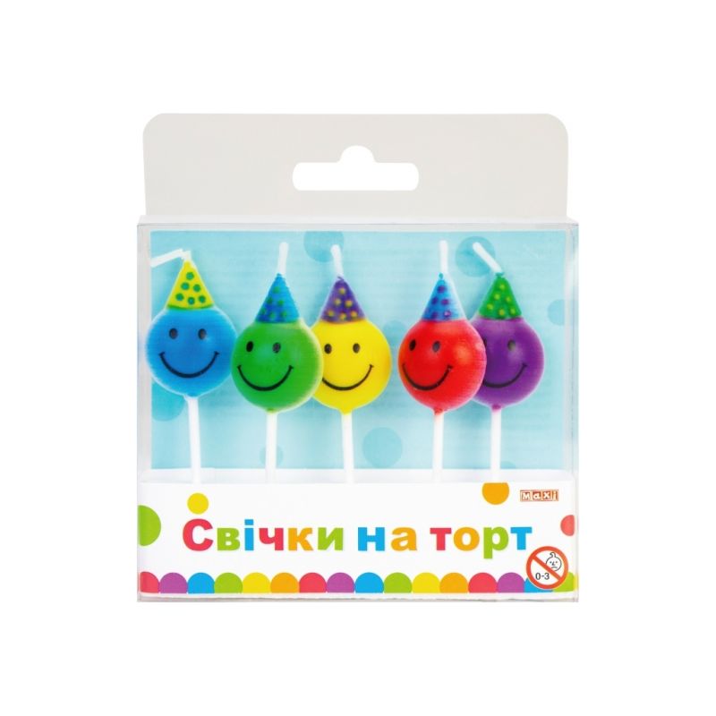 Свеча Maxi Смайлики 5 шт на торт (MX629083)