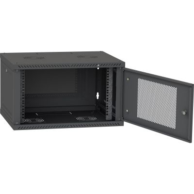 Шкаф настенный Ipcom 6U, 600*600, перфорированные дверца, RAL9005 (СН-6U-060х060-ДП-9005)