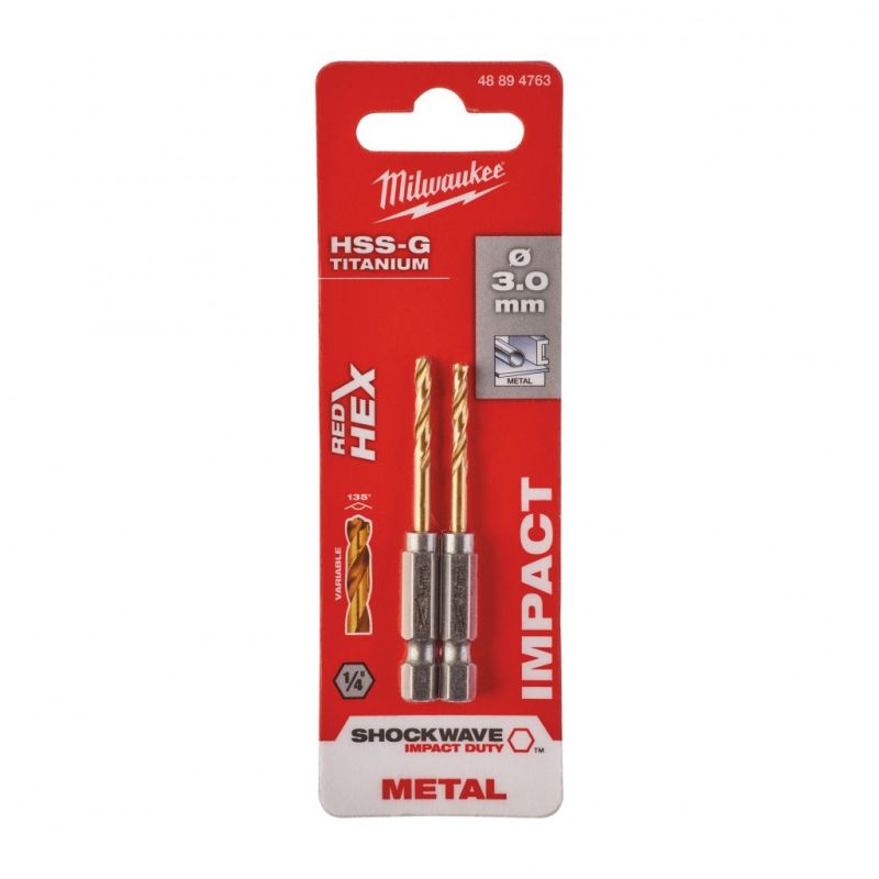 Сверло Milwaukee по металлу RedHEX HSS-G TiN, 3,0 мм, (2шт) (48894763)