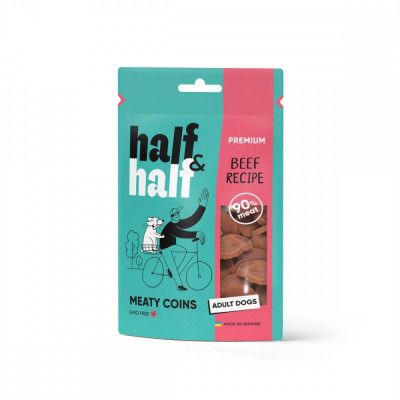 Ласощі для собак Half&Half у формі м\'ясних монеток з яловичиною 100 г (4823082431816)