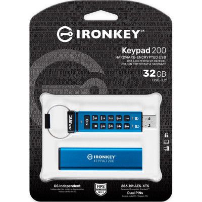 USB флеш накопитель Kingston 32GB IronKey Keypad 200 AES-256 Encrypted Blue USB 3.2 (IKKP200/32GB)