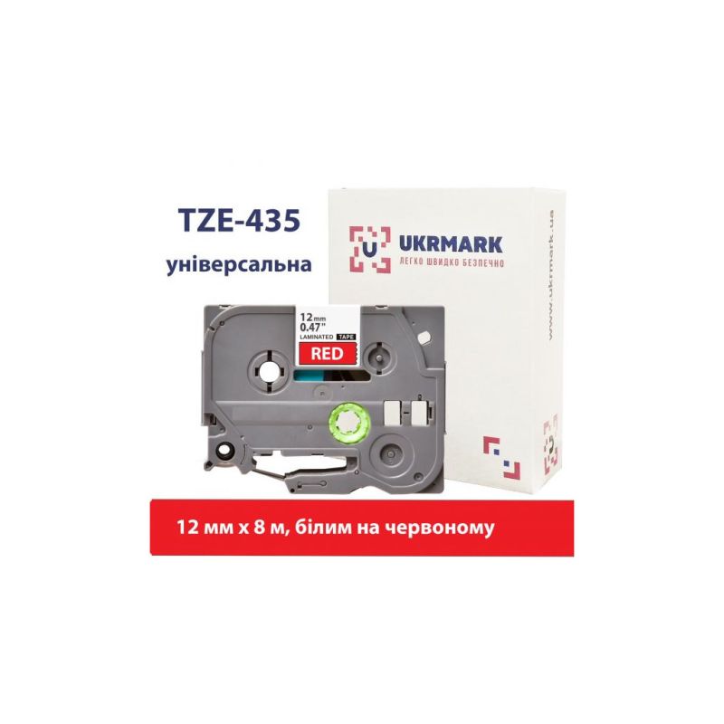 Лента для принтера этикеток UKRMARK B-T435P, ламинированная, 12мм х 8м, white on red, аналог TZe435 (900784)