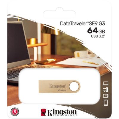 USB флеш накопитель Kingston 64GB DataTraveler SE9 G3 Gold USB 3.2 (DTSE9G3/64GB)