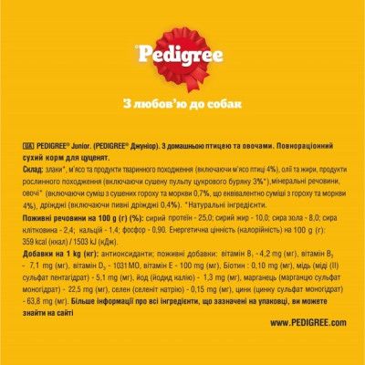 Сухой корм для собак Pedigree для щенков с птицей и овощами 500 г (5998749144923)