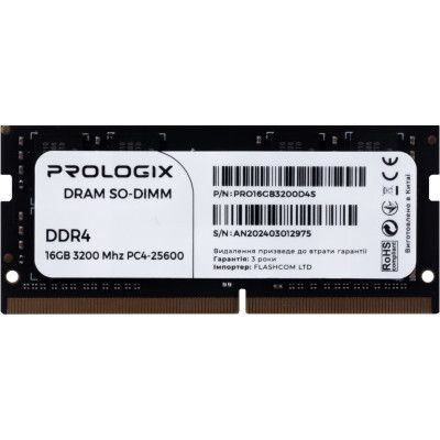 Модуль пам\'яті для ноутбука SoDIMM DDR4 16GB 3200 MHz Prologix (PRO16GB3200D4S)
