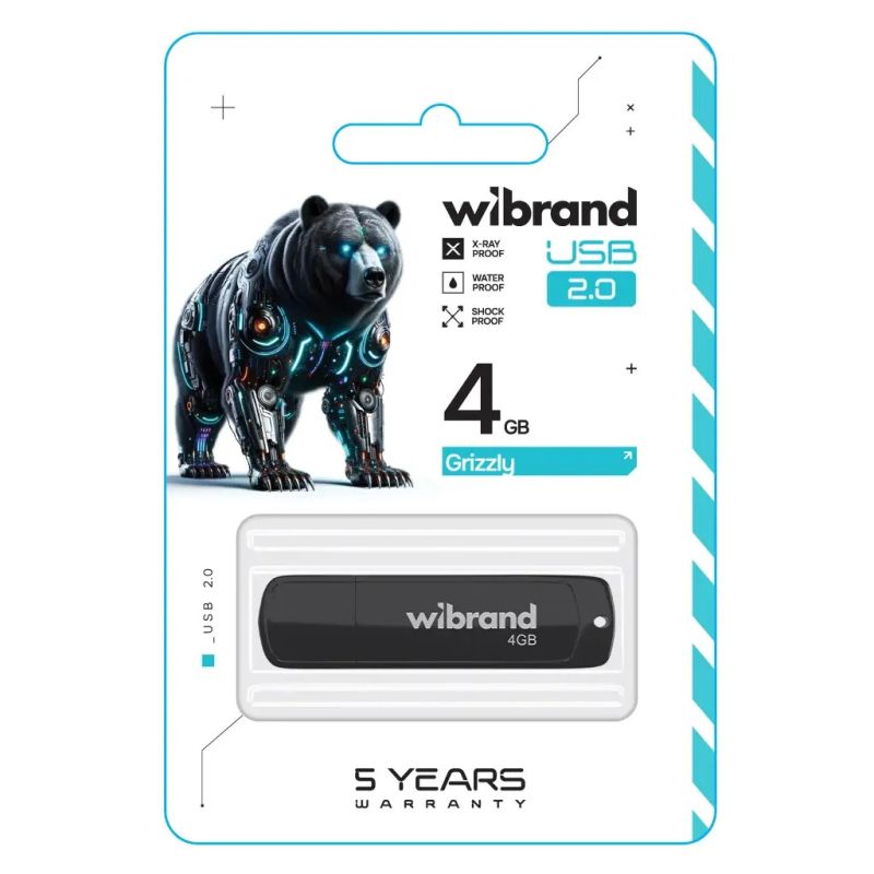 USB флеш накопитель Wibrand 4GB Grizzly Black USB 2.0 (WI2.0/GR4P3B)