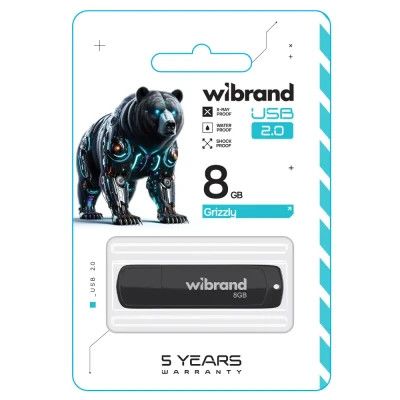 USB флеш накопитель Wibrand 8GB Grizzly Black USB 2.0 (WI2.0/GR8P3B)