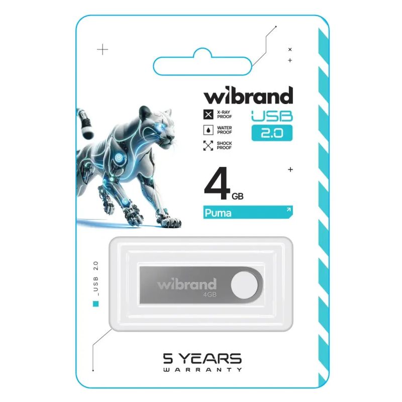 USB флеш накопитель Wibrand 4GB Puma Silver USB 2.0 (WI2.0/PU4U1S)