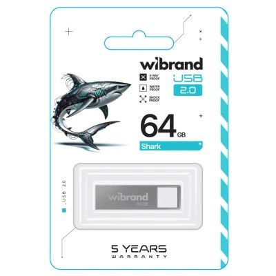 USB флеш накопичувач Wibrand 64GB Shark Silver USB 2.0 (WI2.0/SH64U4S)