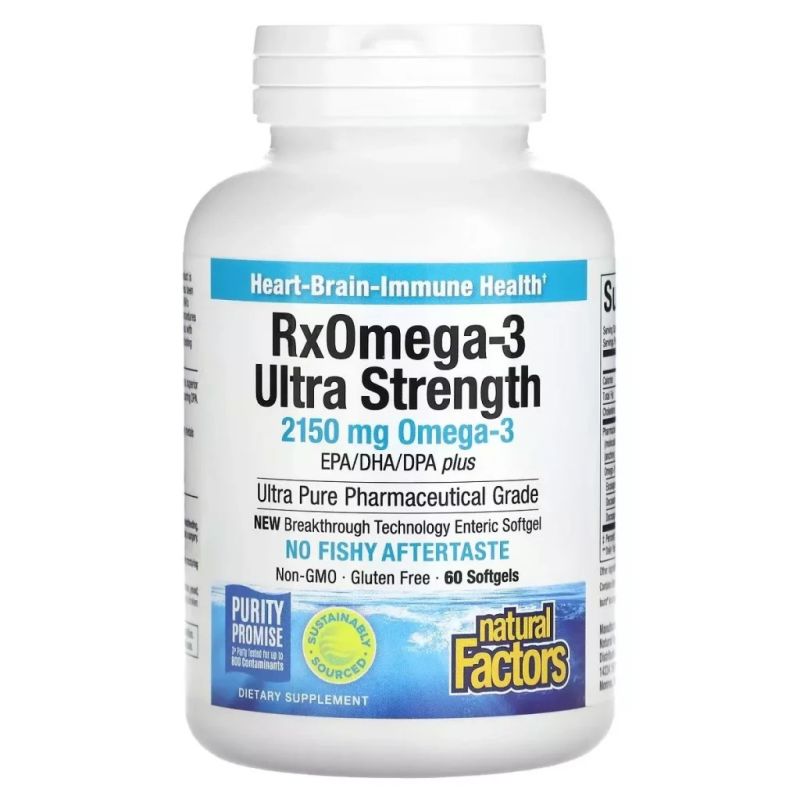 Жирные кислоты Natural Factors Омега-3 ультра, 2150 мг, RxOmega-3 Ultra Strength, 150 гелевых капсул (NFS-35490)