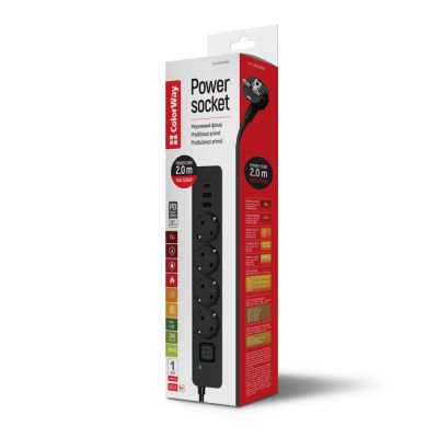 Мережевий фільтр живлення ColorWay (CW-CHE432PDB), 4 розетки/3USB 2M (CW-CHE432PDB)