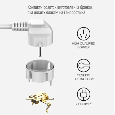 Мережевий фільтр живлення ColorWay (CW-CHE64PDW), 6 розеток/4USB 2M (CW-CHE64PDW)