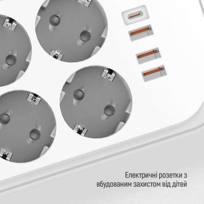 Мережевий фільтр живлення ColorWay (CW-CHE64PDW), 6 розеток/4USB 2M (CW-CHE64PDW)