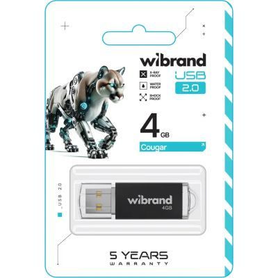 USB флеш накопитель Wibrand 4GB Cougar BlackUSB 2.0 (WI2.0/CU4P1B)