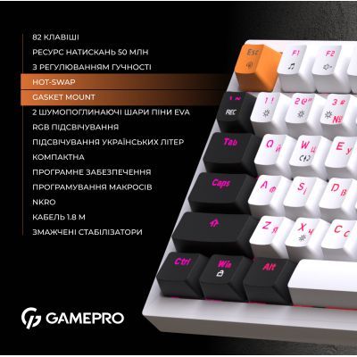 Клавиатура GamePro (MK160W) Hot-Swap Red Swich RGB USB UA White (MK160W)