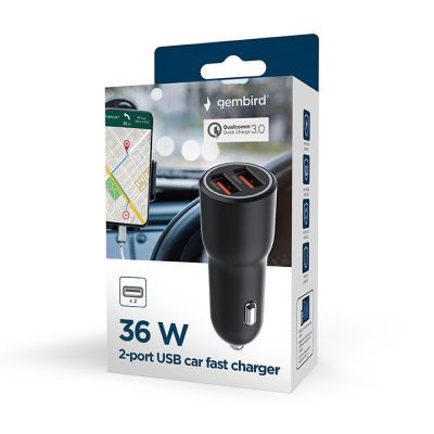 Зарядний пристрій Gembird 2xUSB QC3.0 car adapter black (TA-UC-A2QC36-CAR-01)