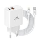Зарядний пристрій RivaCase 2хUSB-А + Type-C PD 20W+QC3.0 кабель Type-C-Lighting white (PS4102 WD5 (White))